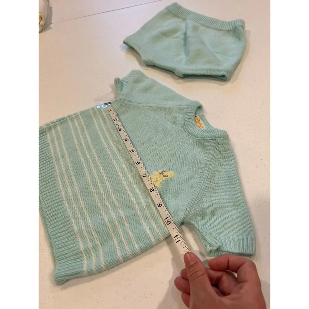 Vintage Heirloom Renro Italian Baby Blue Short Sleeve Knit Top w/Bloomers Medium
